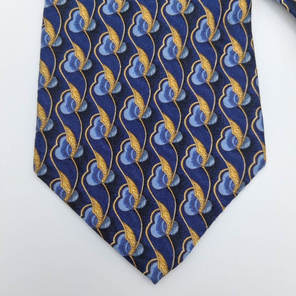 Marino Gabri 100% Silk Necktie Blue Gold Floral Made‎ in Italy